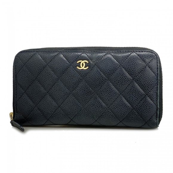 Chanel Matelasse Caviar Leather Long Wallet, Black, Women's - Picture 1 of 11